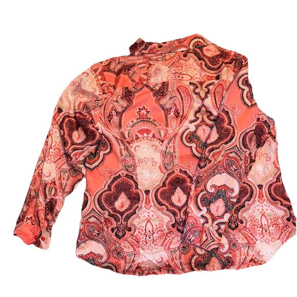 Jones‎ New York Signature 2x Pink Paisley Button Down Cotton L/S Cottagecore - Picture 8 of 9